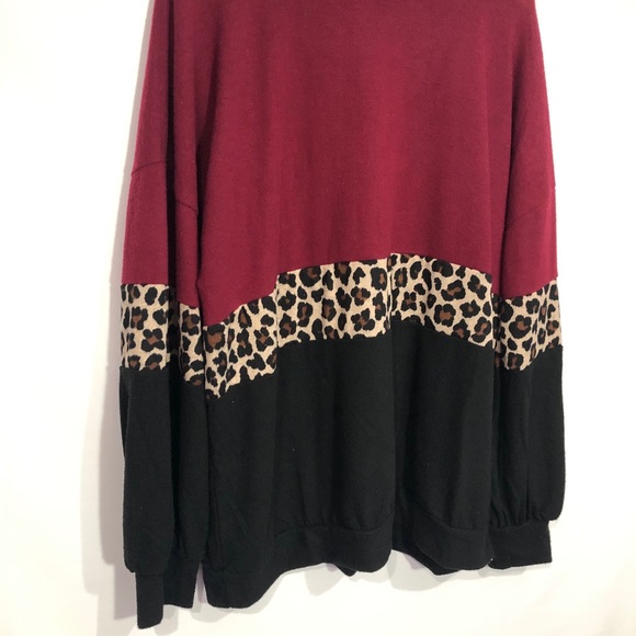New Riah Fashion ColorBlock Leopard Print Sweater - Picture 2 of 10